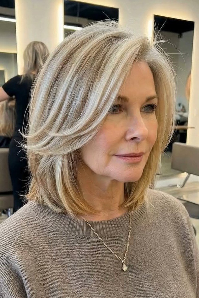 Shoulder-Length Layered Cut with Blonde Highlights