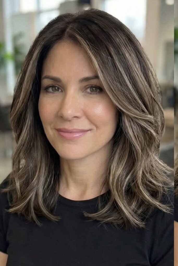Shoulder-Length Layered Hair with Subtle Highlights