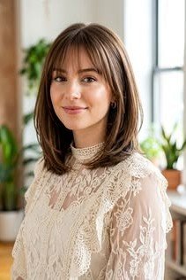 Shoulder-Length Layered Hair with Wispy Bangs