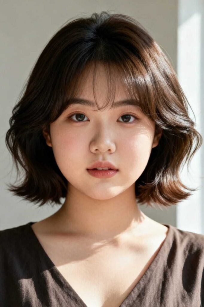 Shoulder-Length Wavy Bob with Subtle Bangs