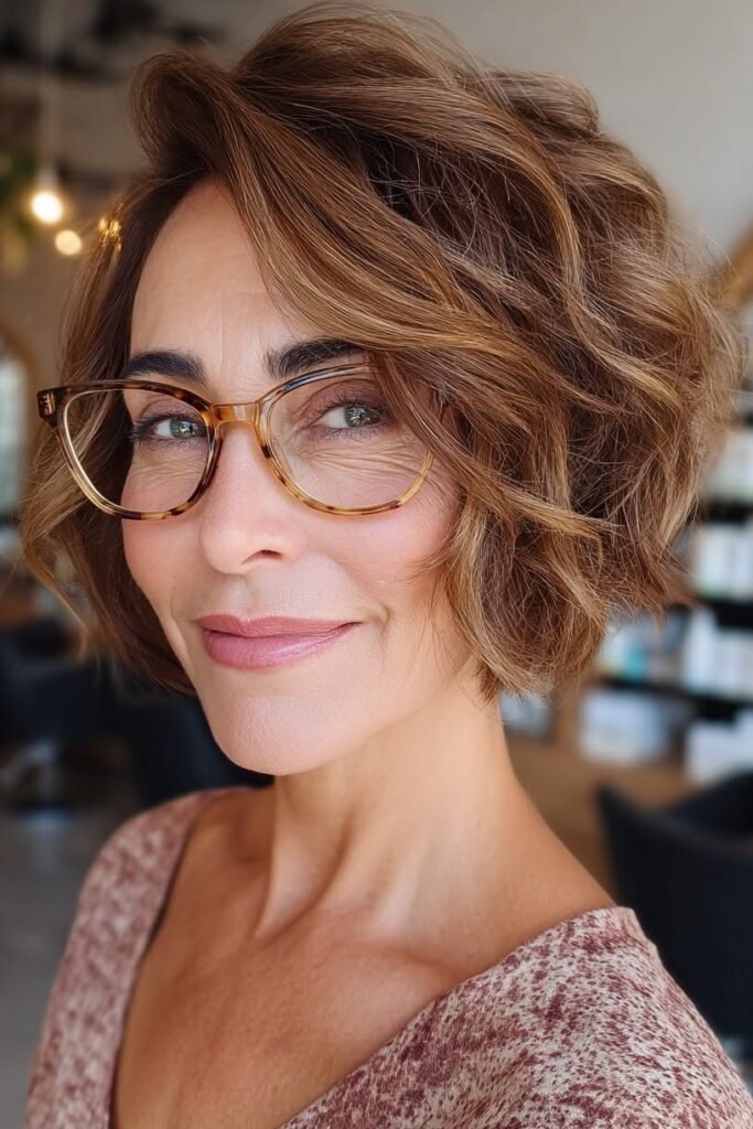 Side-Parted Textured Bob with Caramel Highlights