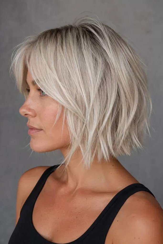 Side-Profile Layered Bob with Curtain Bangs