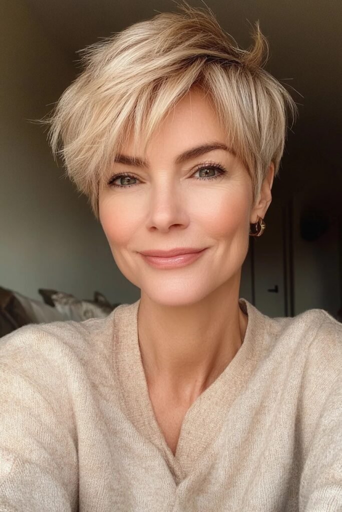 Side-Swept Blonde Pixie Cut