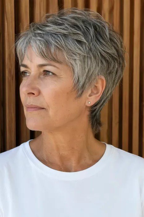 Side-Swept Grey Textured Shag