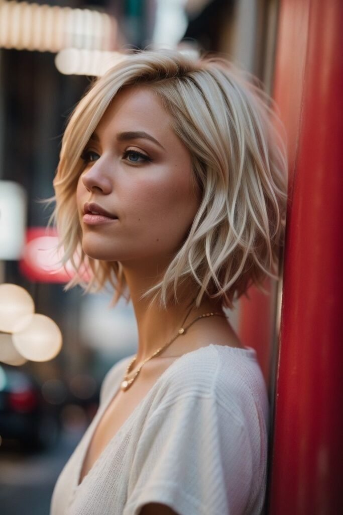 Side-Swept Layered Blonde Bob