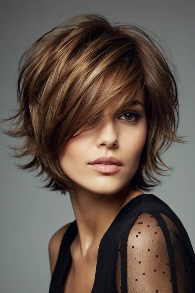 Side-Swept Layered Bob with Texturized Ends