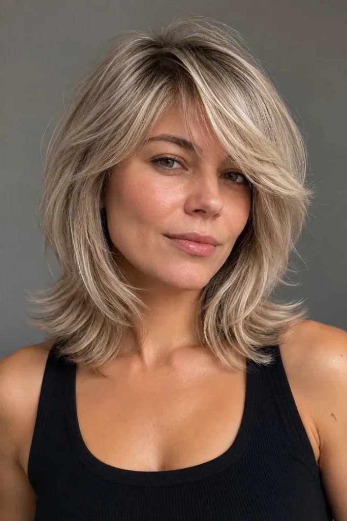 Side-Swept Layered Shag with Voluminous Crown