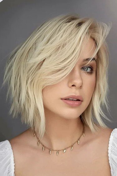 Side-Swept Platinum Bob with Soft Layers