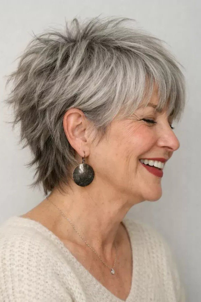 Silver Grey Pixie Shag with Textured Layers