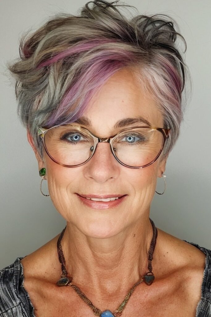 Silver Pixie with Subtle Purple Undertones and Eyeglass Framing
