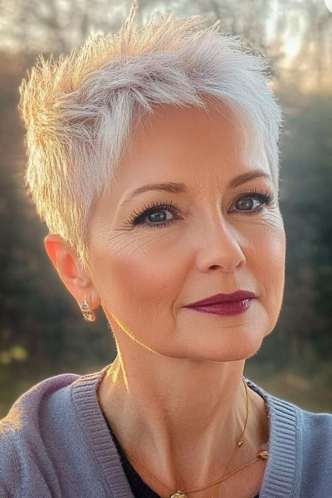 Silver Spiky Pixie with Volume