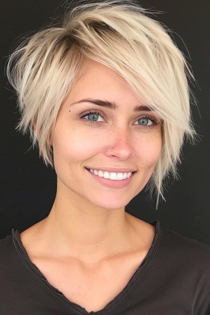 Sleek Asymmetrical Blonde Pixie Bob