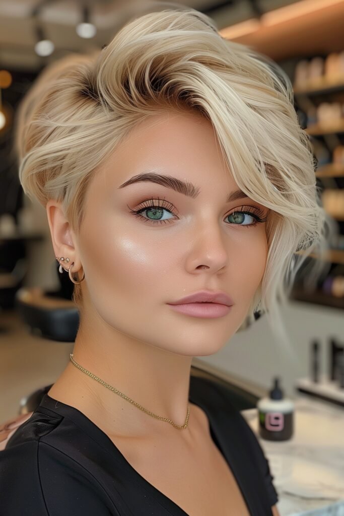 Sleek Asymmetrical Blonde Pixie Cut