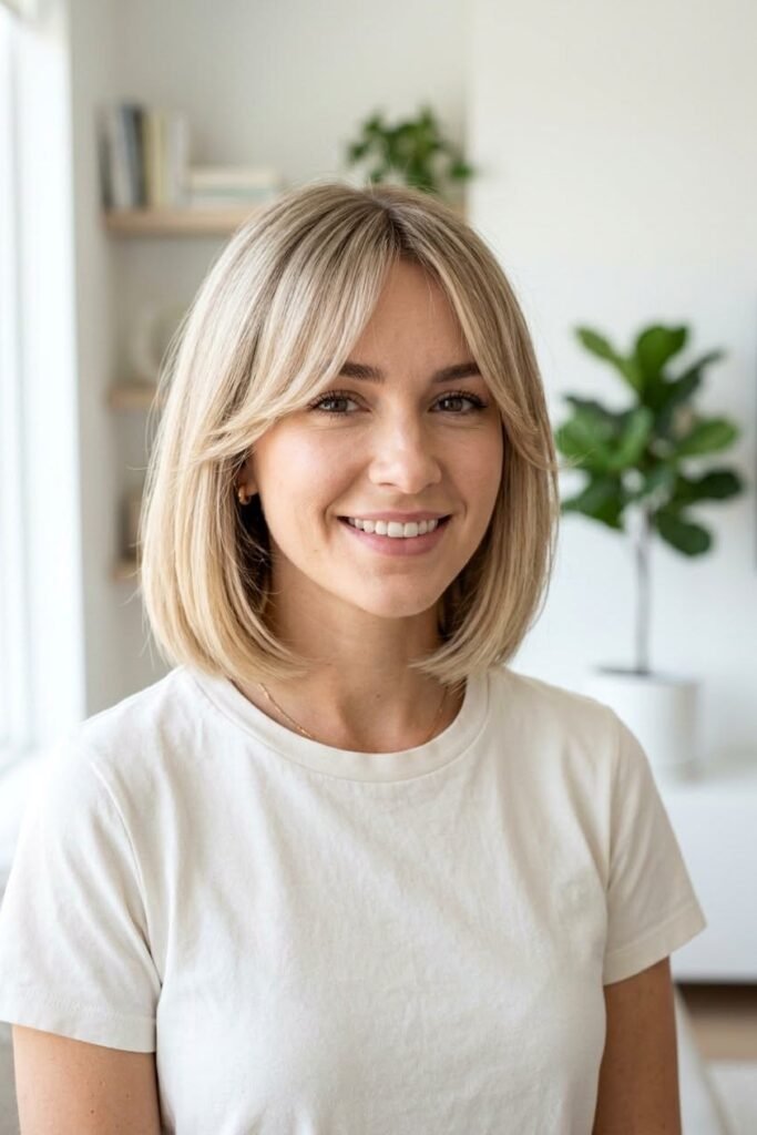 Sleek Blonde Bob with Curtain Bangs