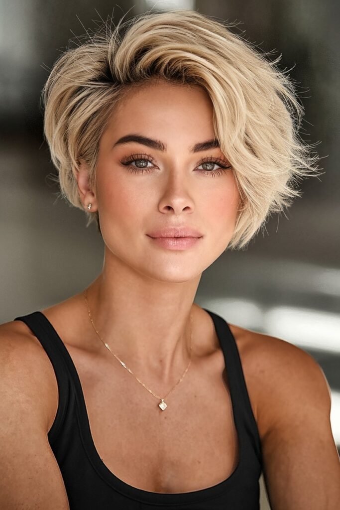 Sleek Blonde Pixie Bob with Side-Swept Volume