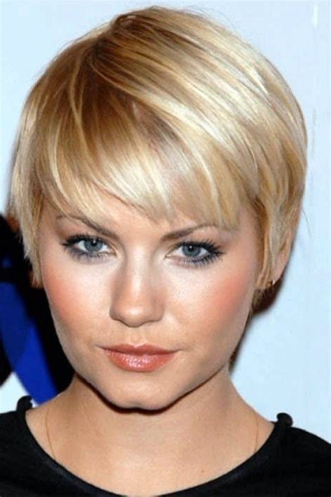 Sleek Blonde Pixie Cut with Side Swept Bangs