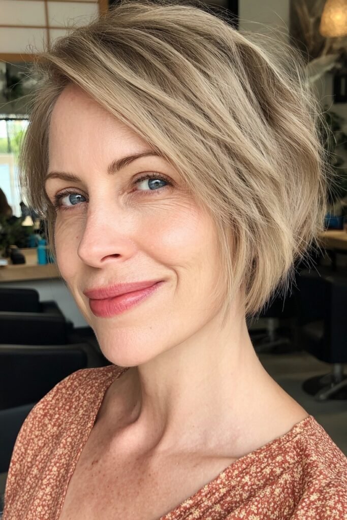 Sleek Blonde Side-Parted Bob with Soft Volume