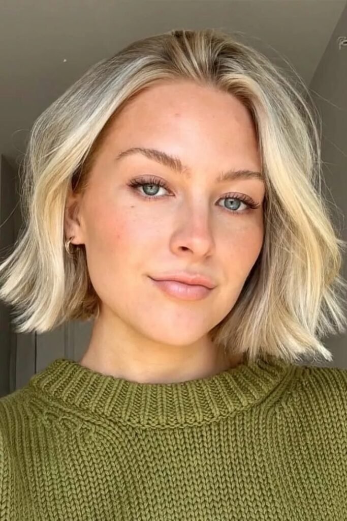 Sleek Center-Parted Blonde Bob