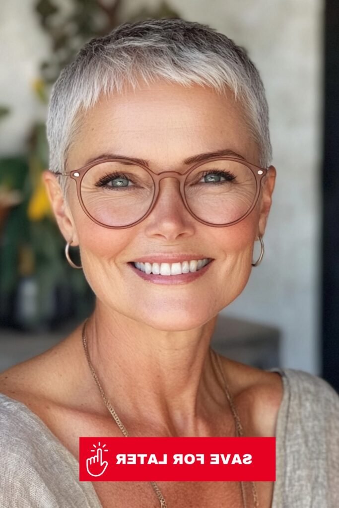 Sleek Cropped Silver Pixie with Soft Micro Bangs