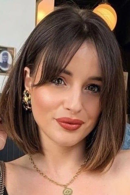 Sleek Dark Brown Blunt Bob with Wispy Bangs