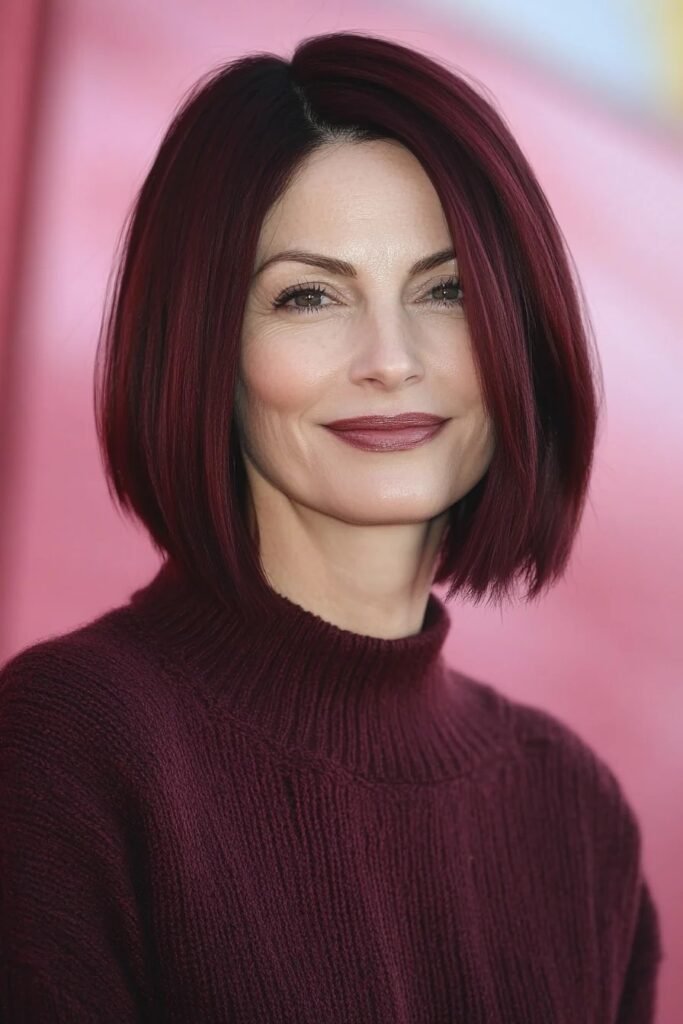Sleek Dark Cherry Red Bob