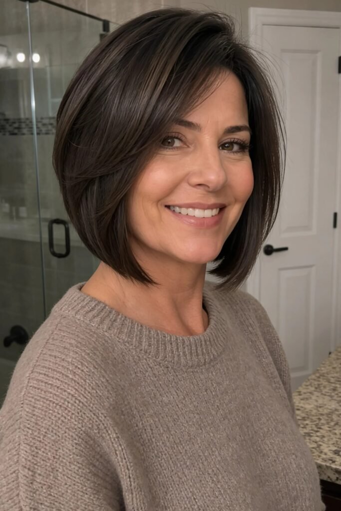 Sleek Face-Framing Brunette Bob
