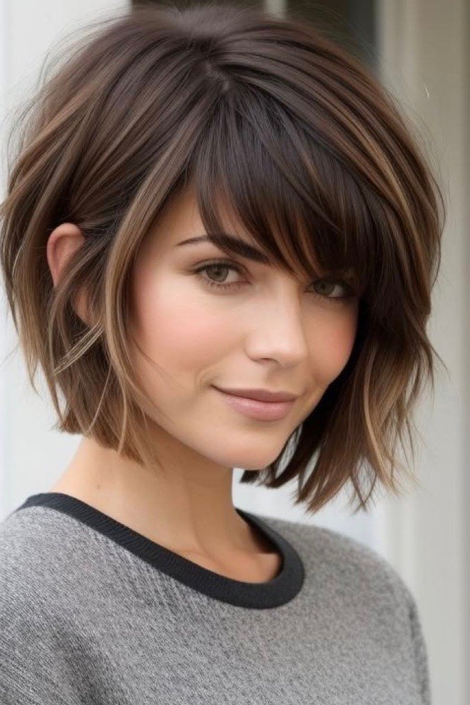 Sleek Layered Bob with Side Swept Bangs