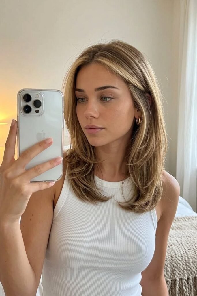 Sleek Layered Cut with Face-Framing Highlights
