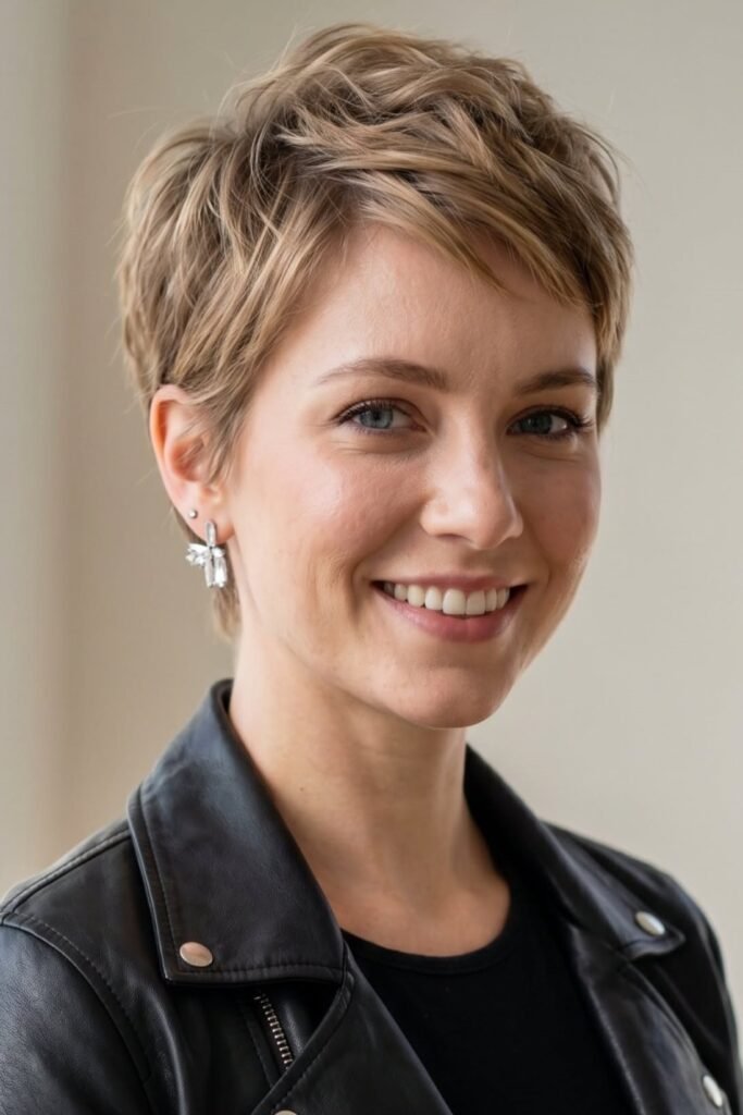 Sleek Layered Pixie Cut with Side-Swept Fringe