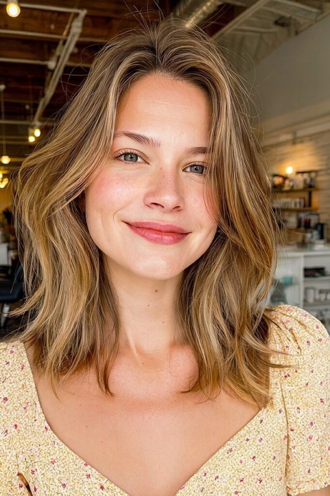 Sleek Medium-Length Layered Cut with Soft Center Part