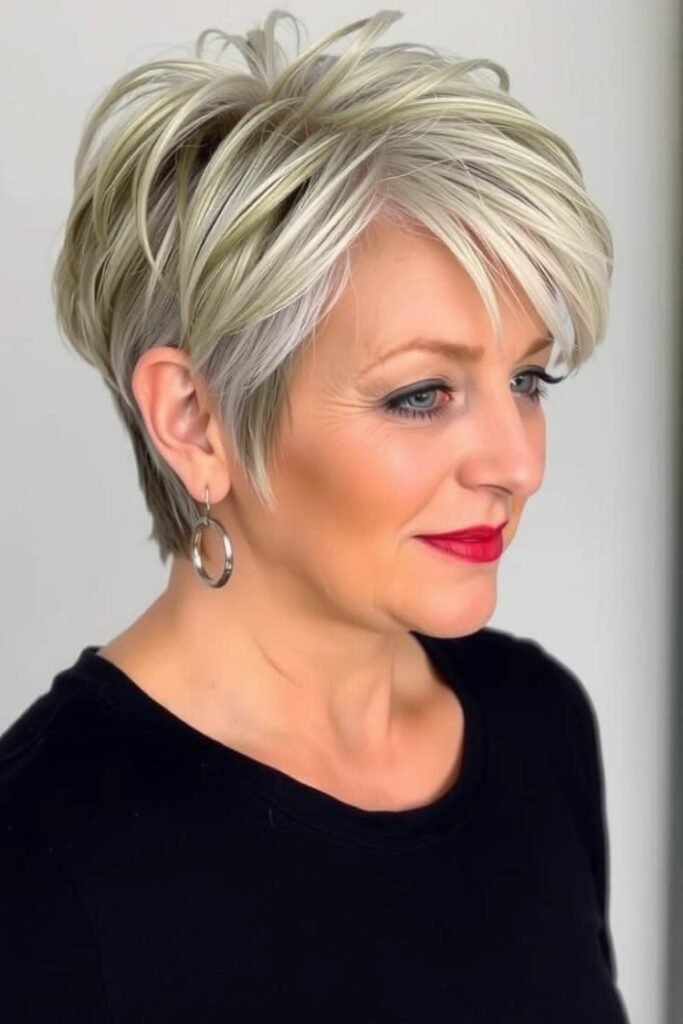 Sleek Pixie Cut with Spiky Texture and Blonde Highlights
