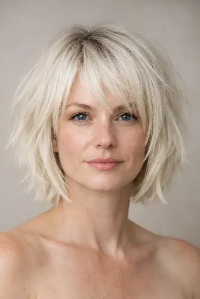 Sleek Platinum Blonde Layered Bob