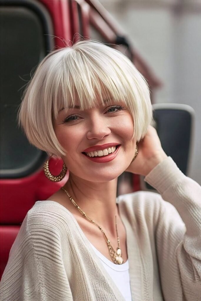 Sleek Platinum Bob with Straight Bangs