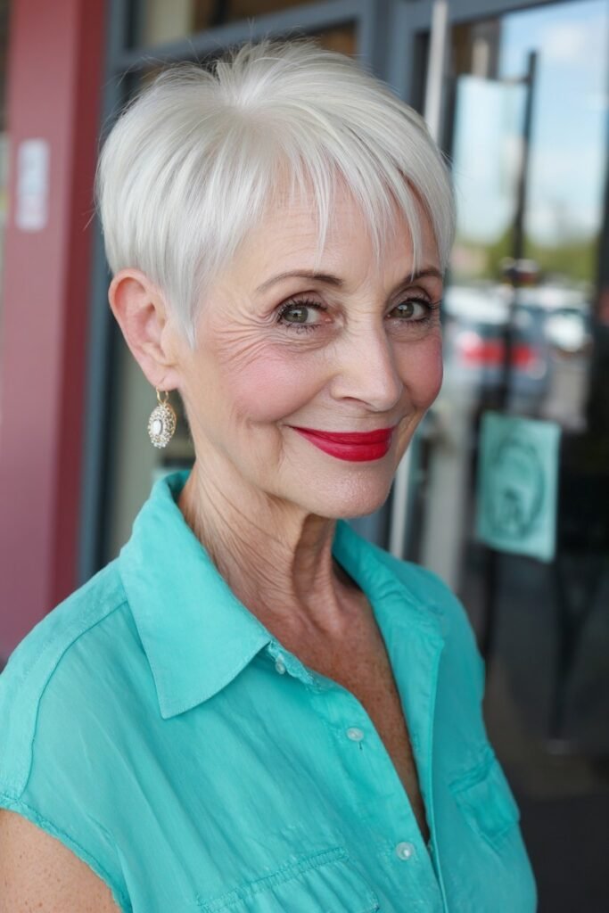 Sleek Platinum Pixie Cut with Side Part