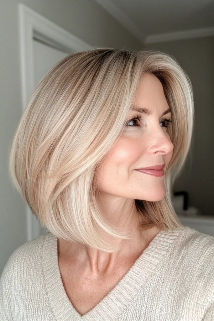 Sleek Rounded Blonde Bob with Face-Framing Layers