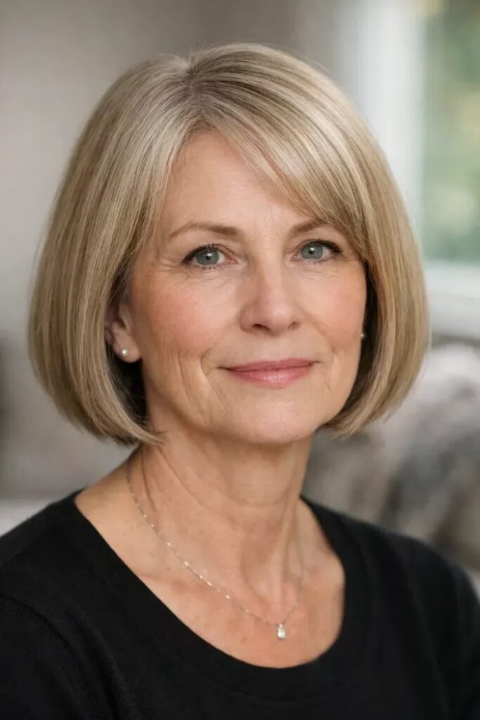 Sleek Rounded Bob with Side-Swept Bangs
