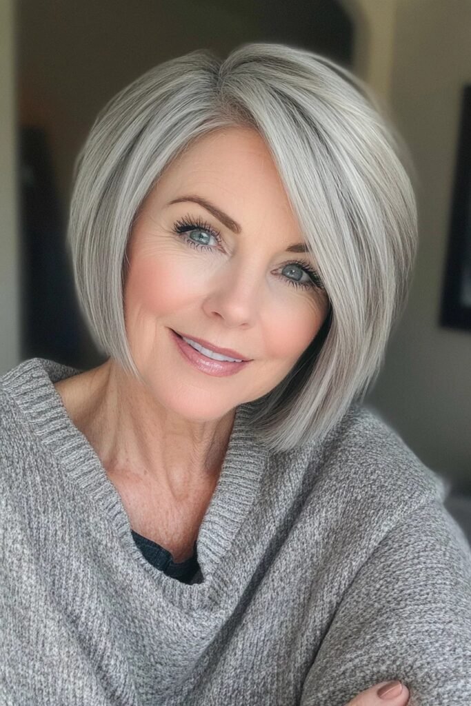Sleek Rounded Bob with Side-Swept Bangs
