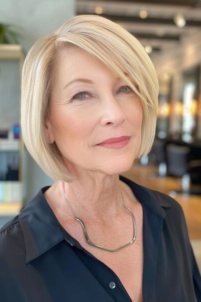 Sleek Side-Parted Blonde Bob