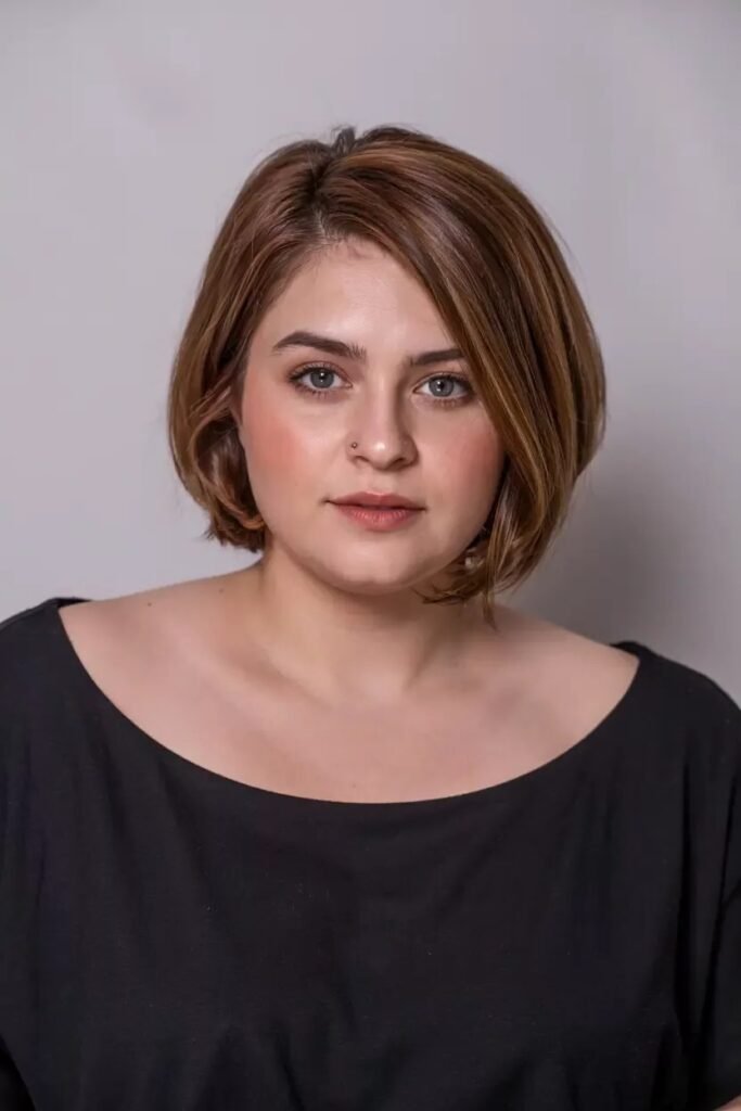 Sleek Side-Parted Bob with Caramel Tones