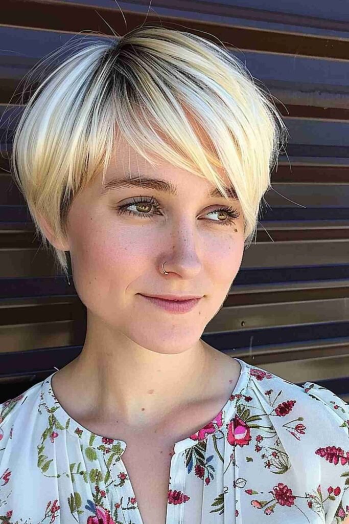 Sleek Side-Swept Short Bob with Bright Highlights