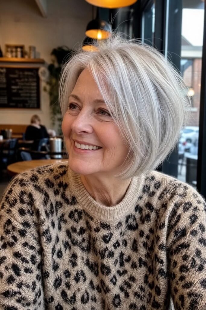 Sleek Silver Asymmetrical Bob