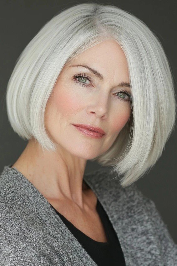 Sleek Silver Blunt Bob