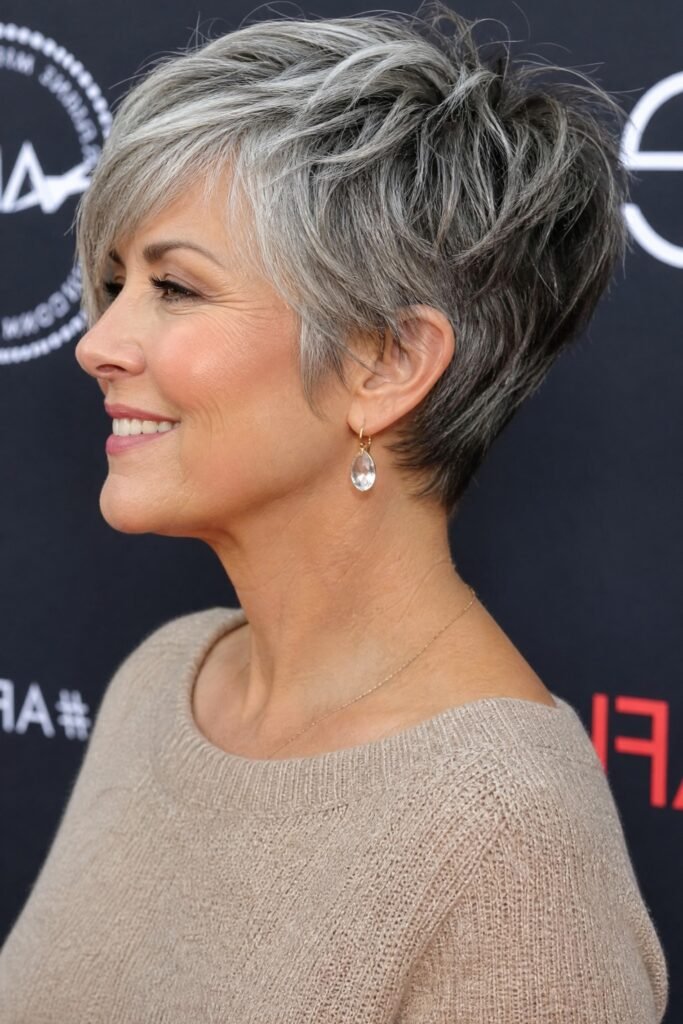 Sleek Silver Layered Pixie