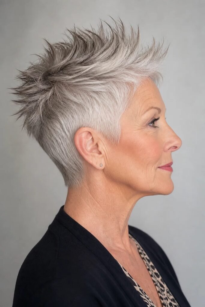 Sleek Silver Pixie Cut with High Crown Volume