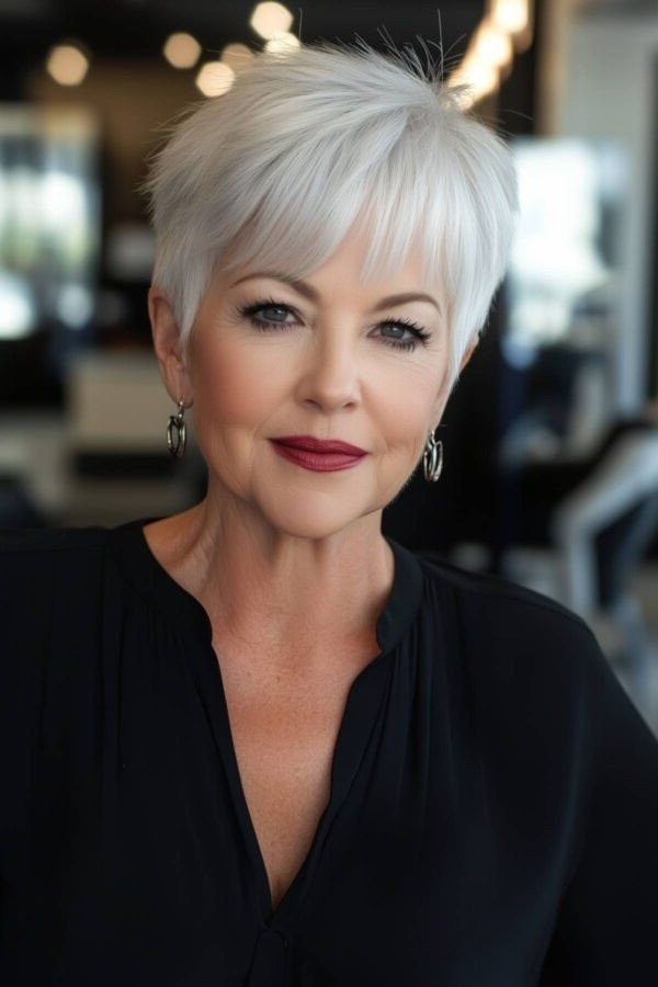 Sleek Silver Pixie with Soft Fringe