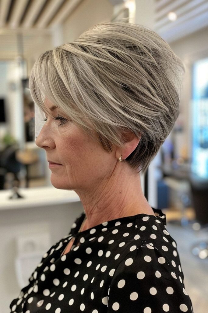 Sleek Silver Tapered Bob Cut