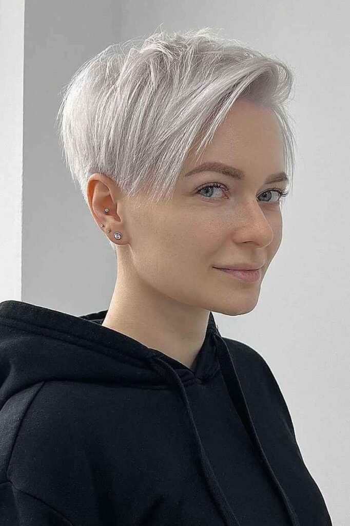 Sleek Silver-White Pixie Cut