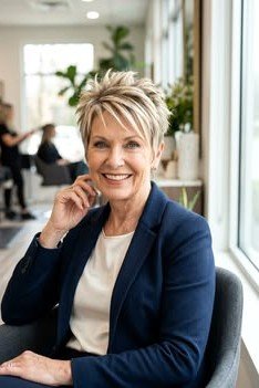 Sleek Spiky Pixie Cut with Blonde Highlights