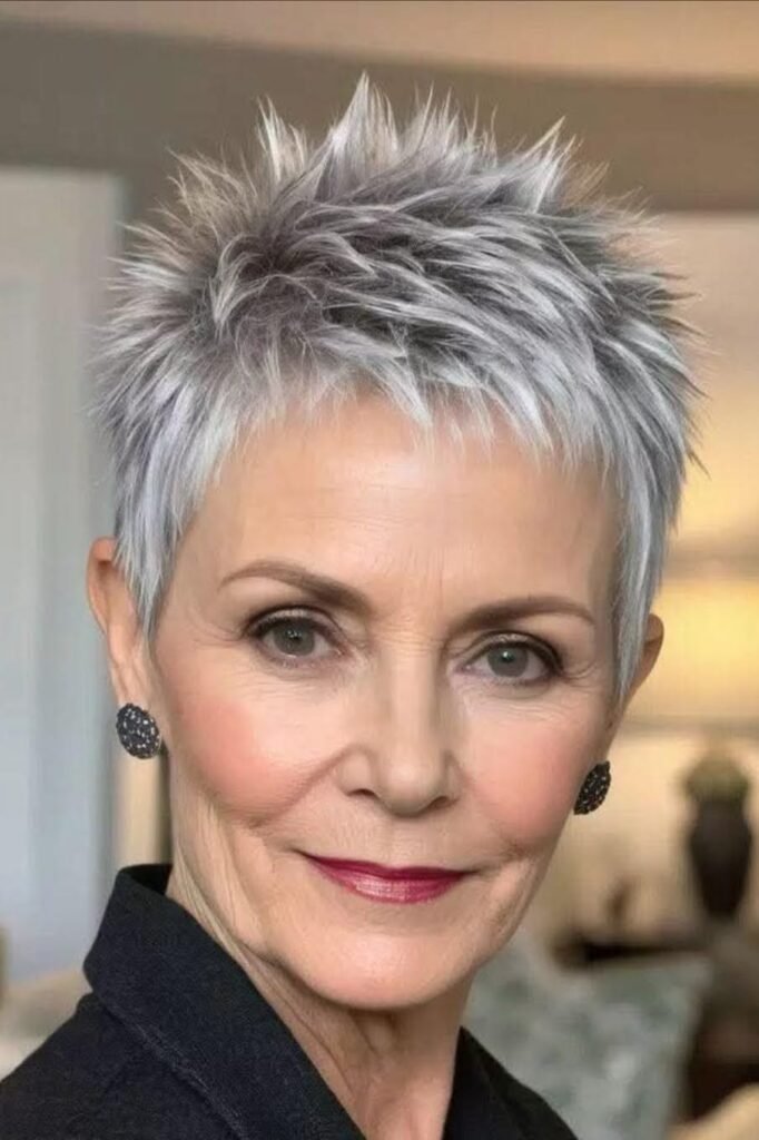Sleek Spiky Pixie Cut with Silver Tones