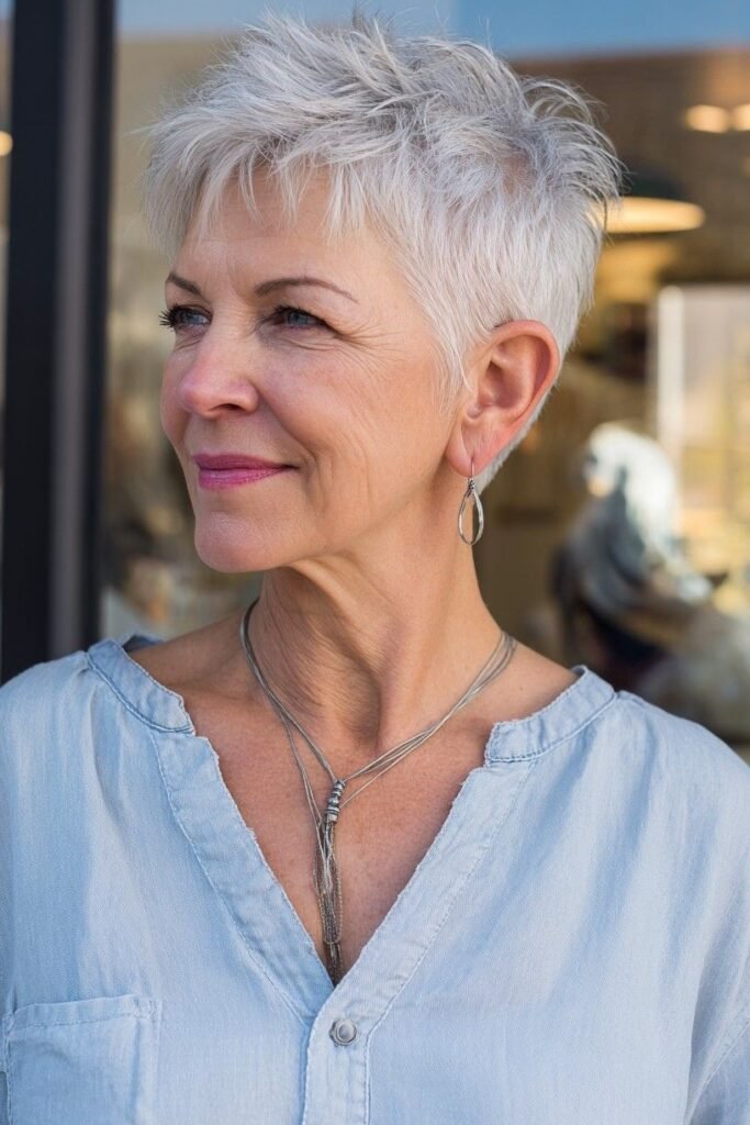 Sleek Spiky Pixie Cut with Soft Side Fringe